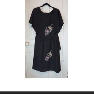 Black Floral Handkerchief Midi Dress